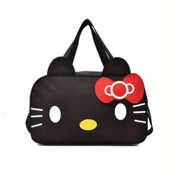 Hello Kitty Black Travel Duffel Bag With Red Bow & Adjustable Strap By Sanrio - Picture 6 of 6